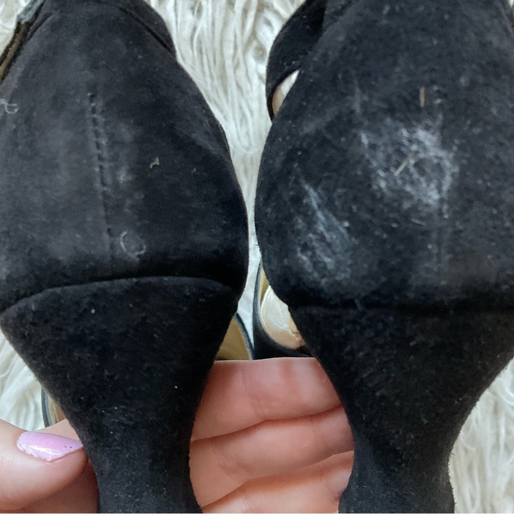 Anne Klein Vintage Black Suede Leather Fringe Tassel Pointed Toe Heels Size 7N - Picture 6 of 11